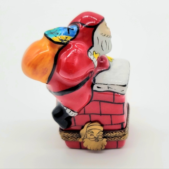 Authentic Limoges Santa Claus on The Chimney Trinket Box Peint Main w/ Gold Gilt - Picture 3 of 11